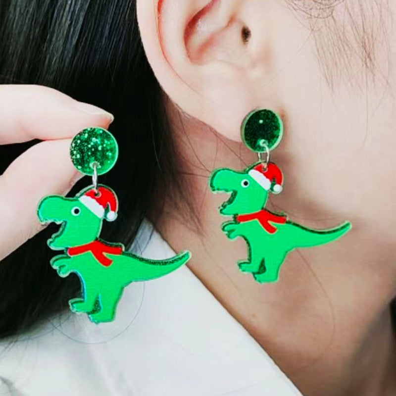 Acrylic Christmas Cartoon Dinosaur Earrings MYA-DuA070