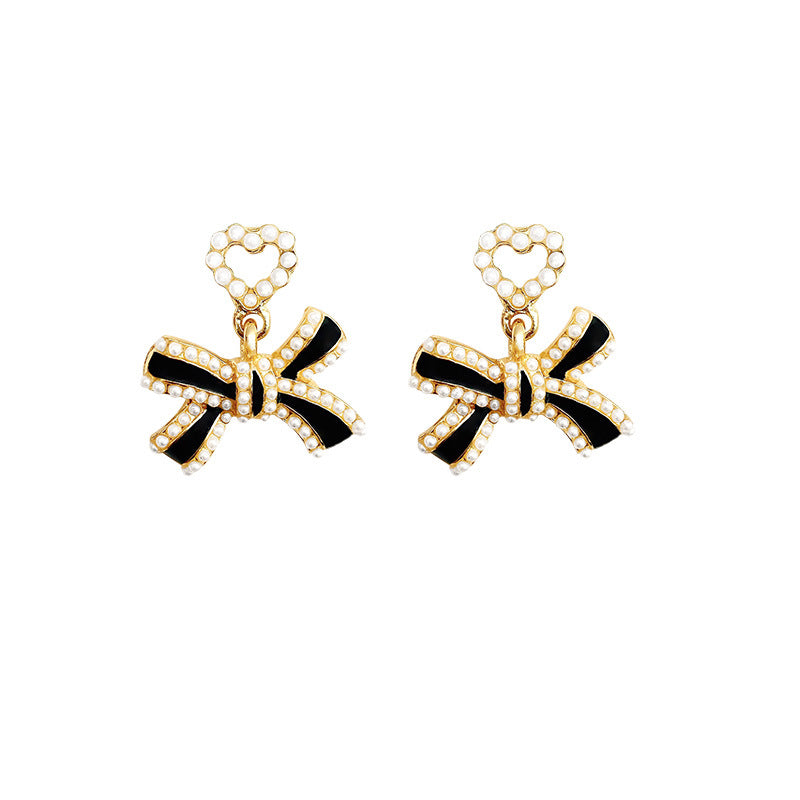 Alloy black bow earrings MYA-HanJ019