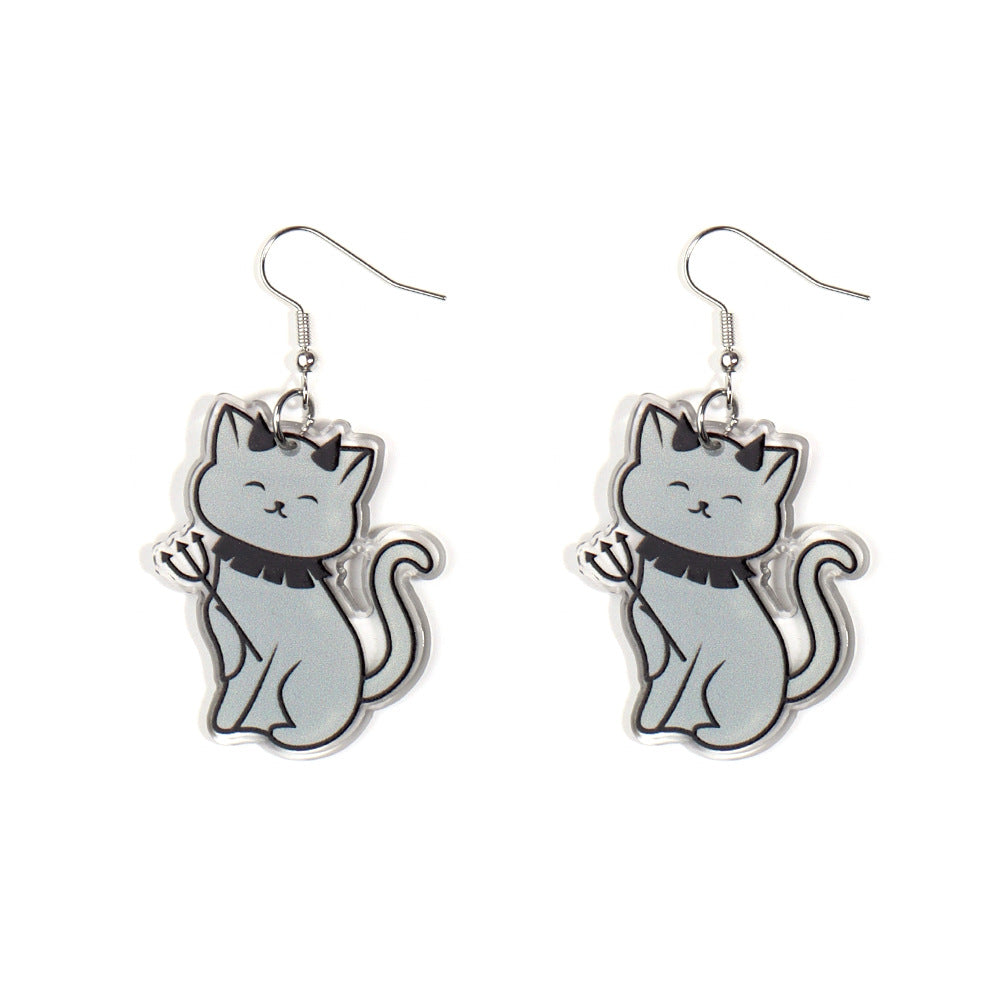 Acrylic Halloween Black Cat Earrings (Minimo de Compra 2) MIC-ZiT003