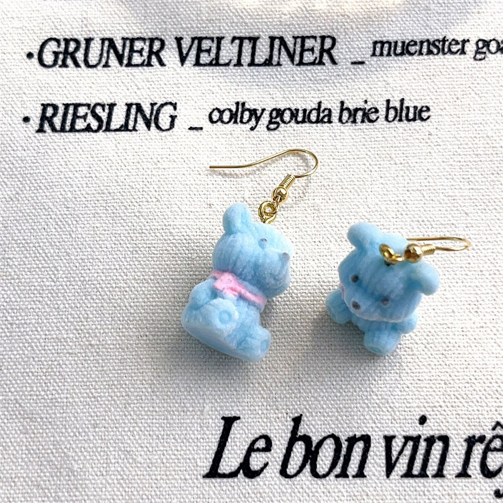 Alloy flocked three-dimensional bear earrings MIC-AXing009