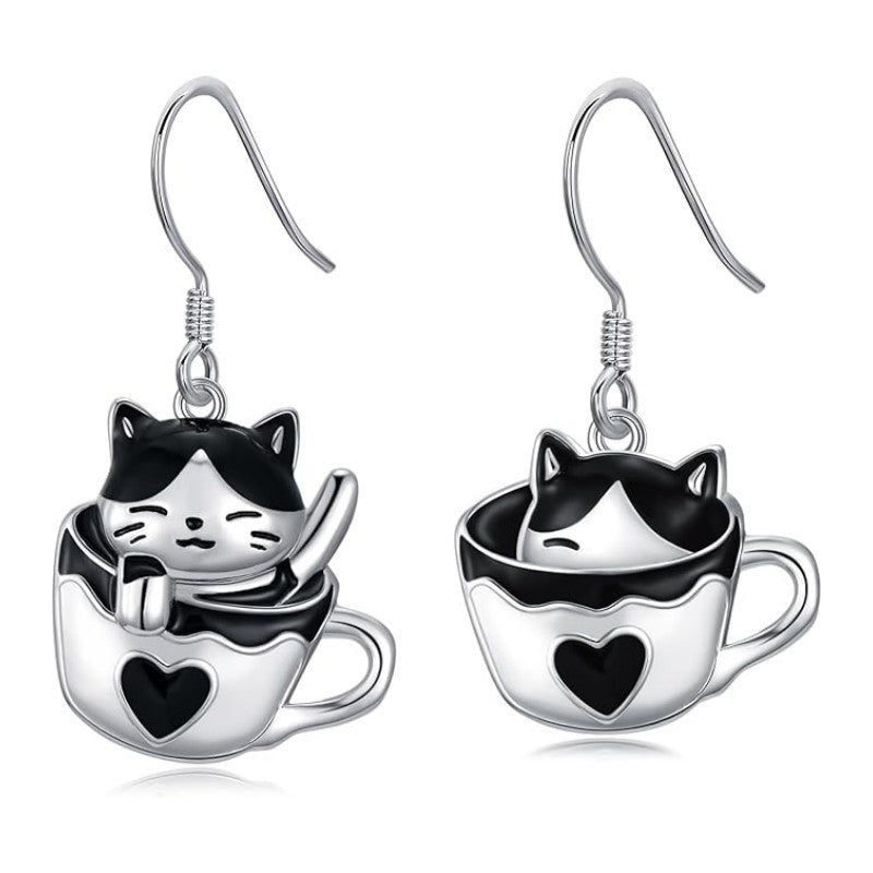 Alloy Love Black and White Cat Earrings (Minimo de compra 10) MIC-ZhuY002