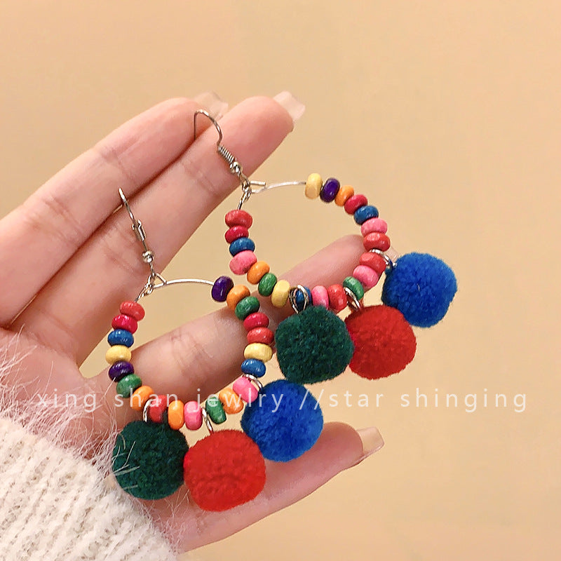 Alloy colored fur ball earrings MIC-XingS019