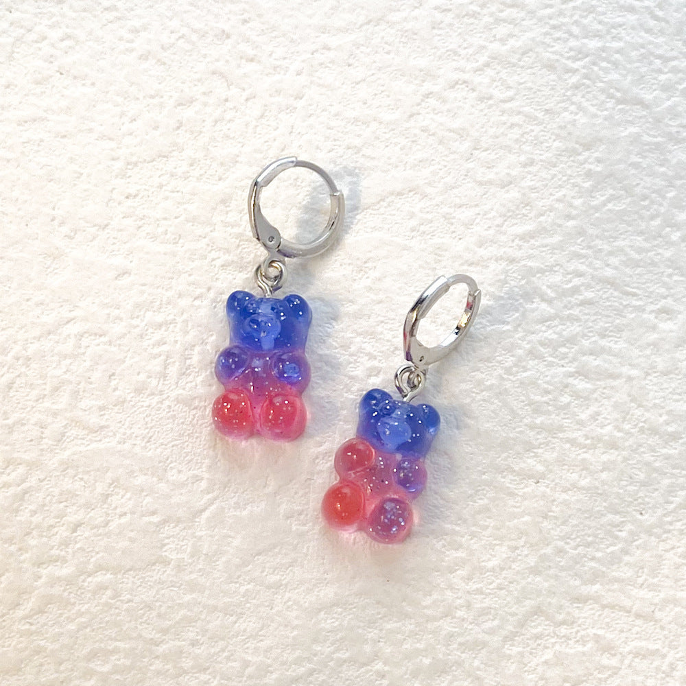 Alloy Multi Color Gradient Bear Earrings (Minimo de Compra 2) MIC-YingM017