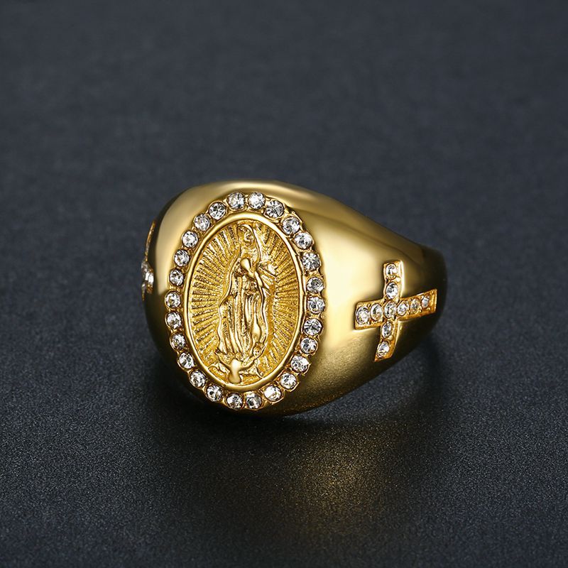 Gold Plated Stainless Steel Virgin Mary Ring MIC-FuY002