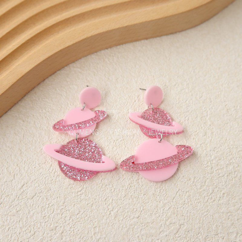 Acrylic Pink Planet Earrings MIC-OuG028