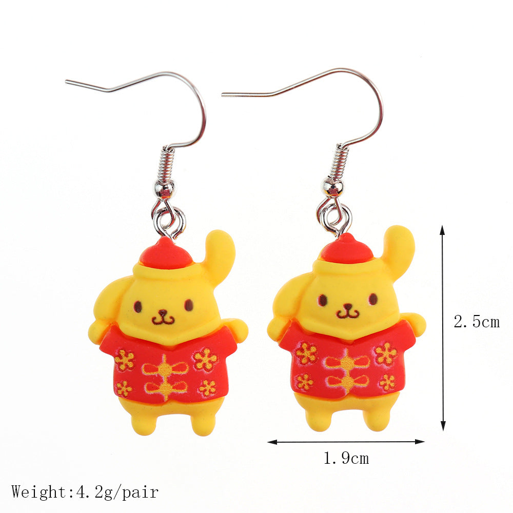 Earrings Plastic New Year Red Small Animal Cute Cartoon Meow Earrings niqing043