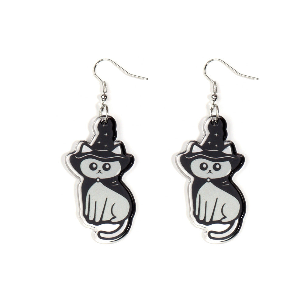 Acrylic Halloween Black Cat Earrings (Minimo de Compra 2) MIC-ZiT003