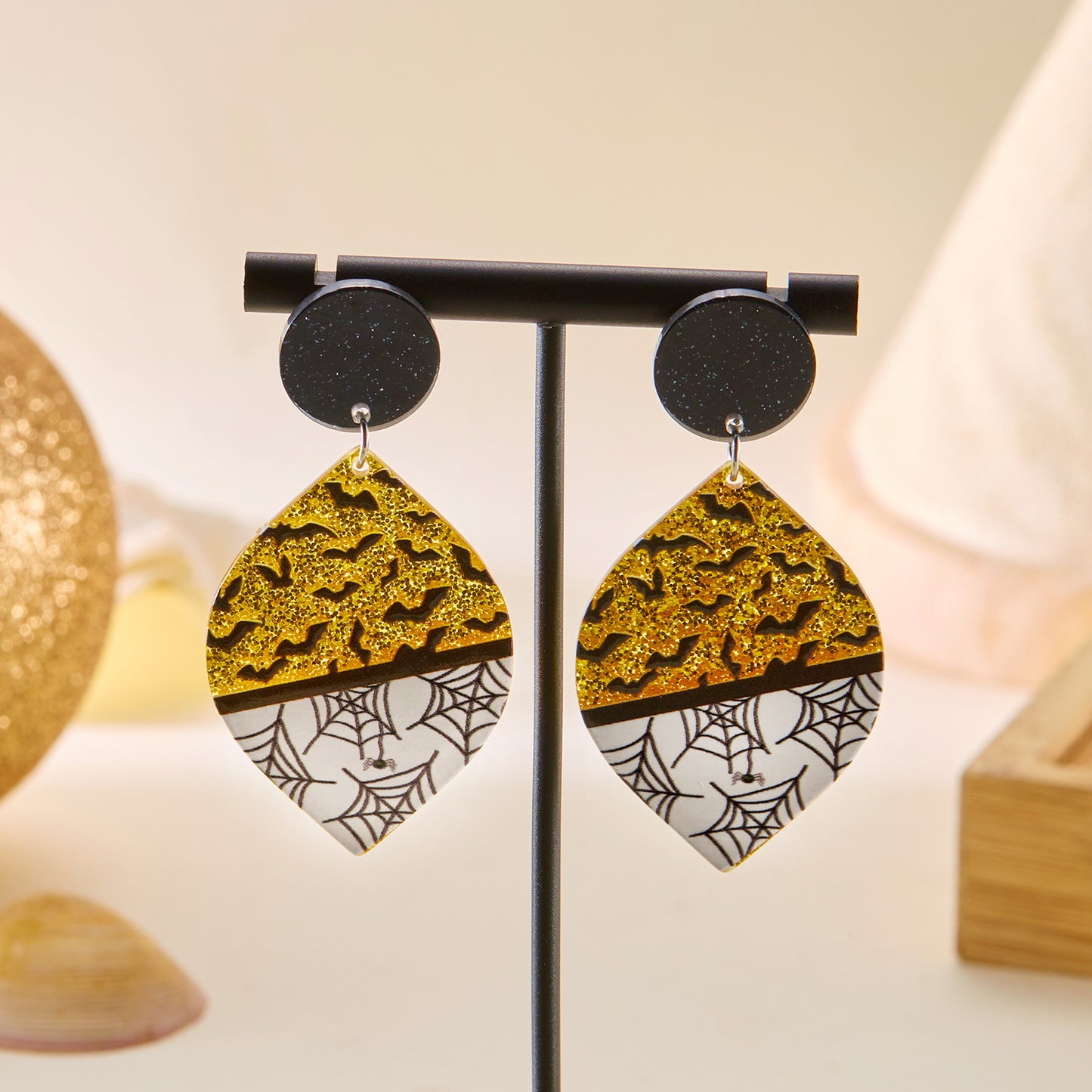 Alloy leaf carved pumpkin bat earrings MIC-ChuY006