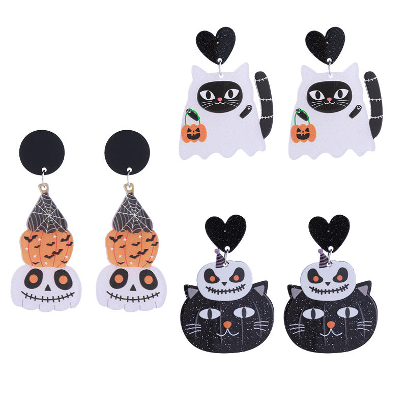 Alloy acrylic love ghost mischievous cat earrings MIC-ChouT056