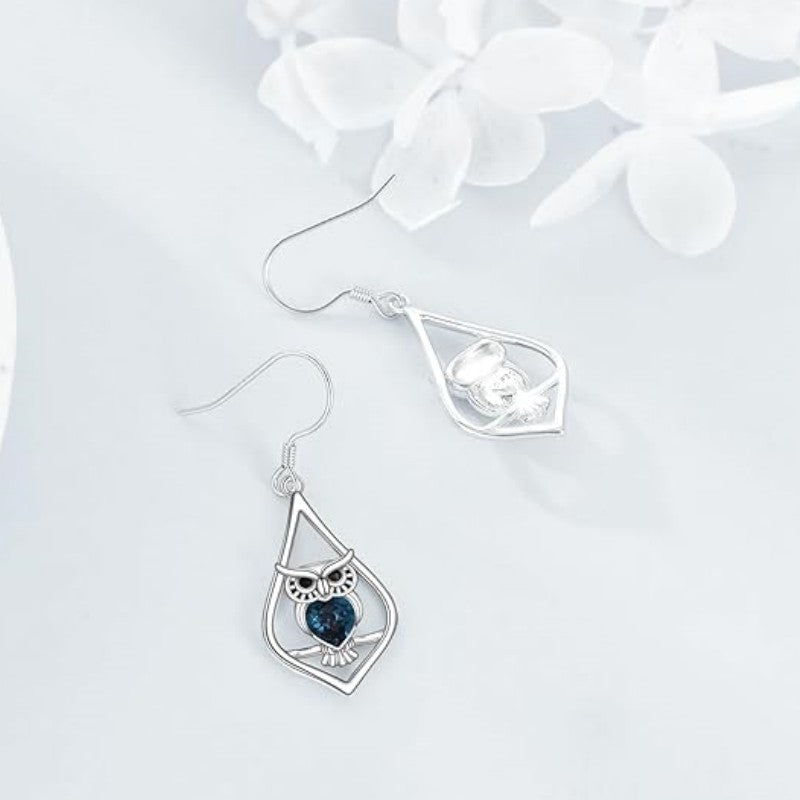 Alloy deep blue gemstone owl earrings (Minimo de compra 10) MIC-ZhuY006