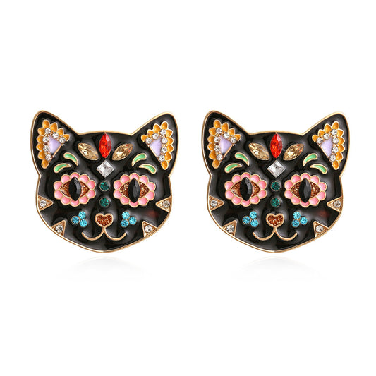 Alloy colored diamond kitten earrings MIC-ManY015