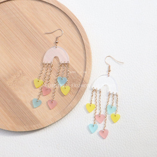 Acrylic Heart Tassel Earrings （Minimo de compra 2） MIC-OuG023