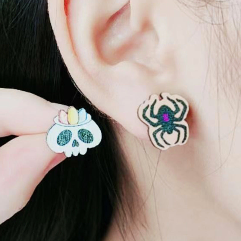 Acrylic Halloween Skull Head Earrings (Minimo de Compra 2) MYA-DuA027