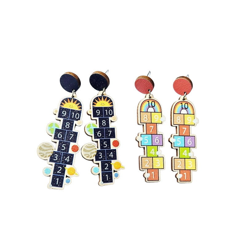 Acrylic Funny Digital Jump Grid Earrings MYA-XueP089