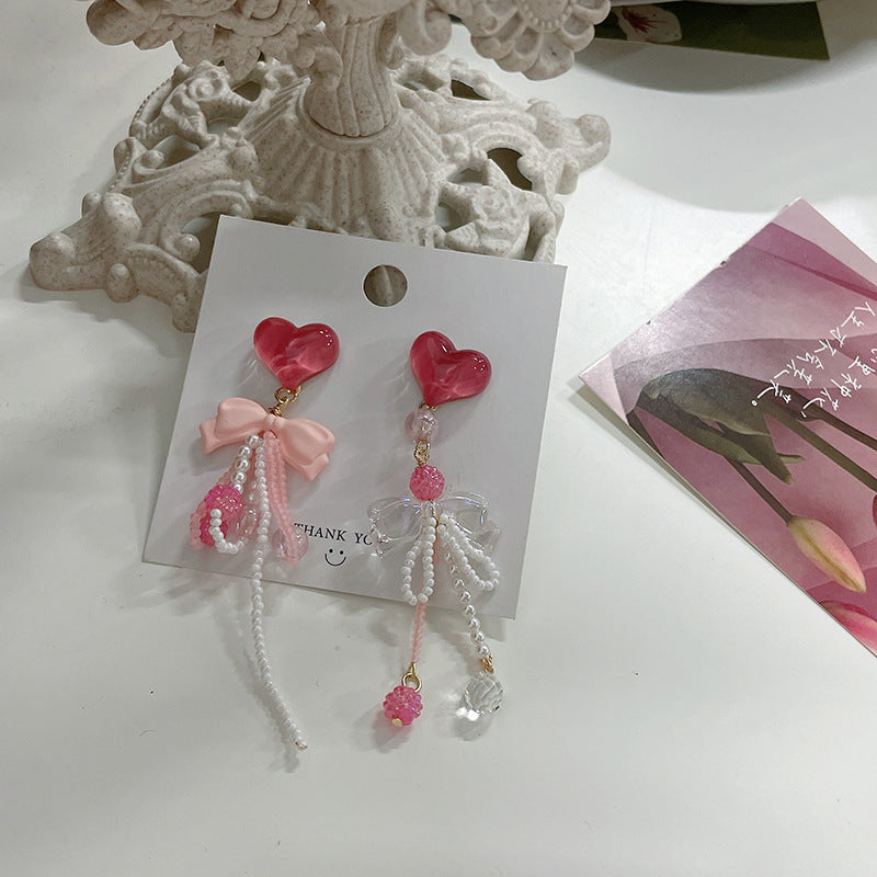 S925 silver needle pink bow earrings Minimo de compra 2 MIC-LSY008