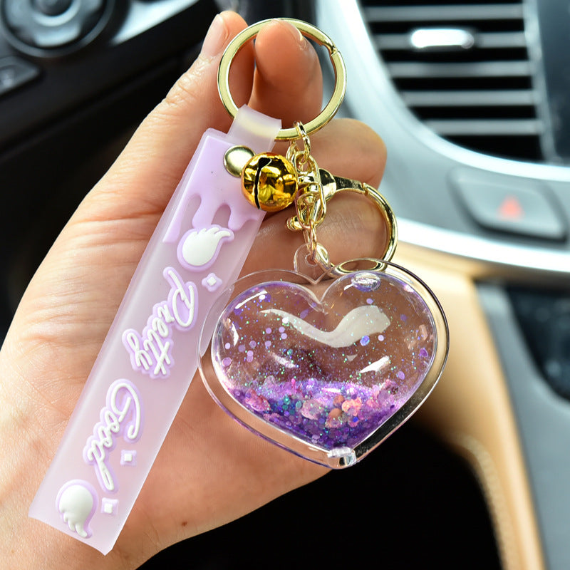 Keychains For Backpacks quicksand love keychain pendant acrylic peach heart MOQ≥3 MIC-KC-WQK114