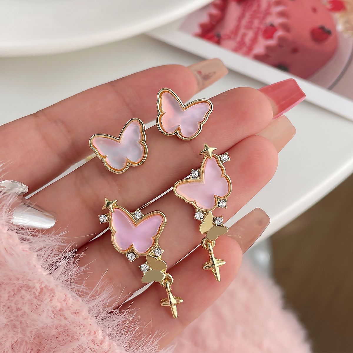 Acrylic Sweet Pink Butterfly Earrings (Minimo de Compra 2) MYA-ShuangX026