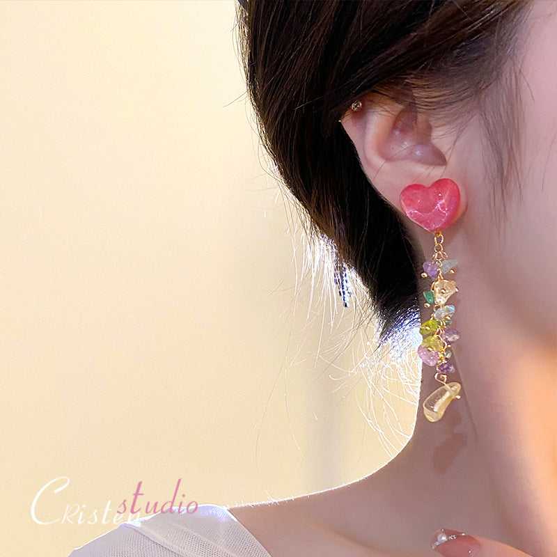 Alloy Powder Love Stone Earrings (Minimo de compra 3) MIC-GuanY001