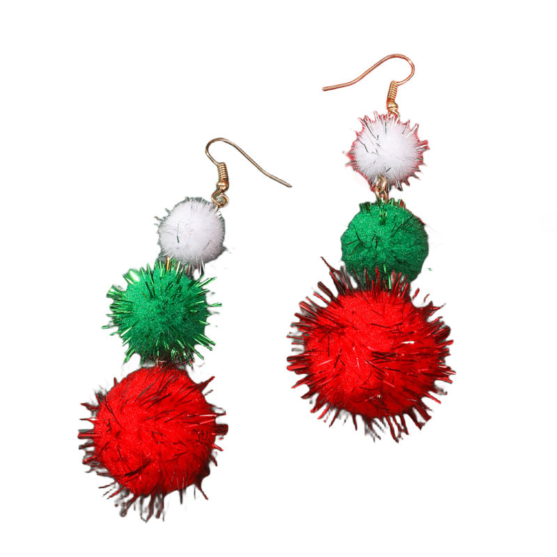 Acrylic Christmas wool ball splicing tassel earrings MIC-JunJ023