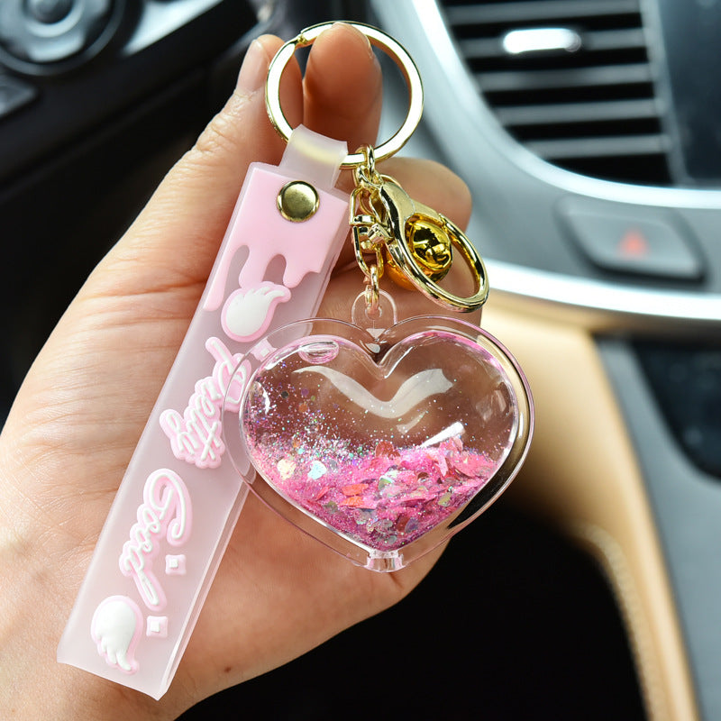 Keychains For Backpacks quicksand love keychain pendant acrylic peach heart MOQ≥3 MIC-KC-WQK114