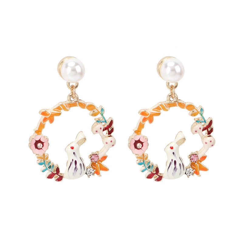 Alloy rabbit pearl earrings (Minimo de compra 5) MIC-YiRan008