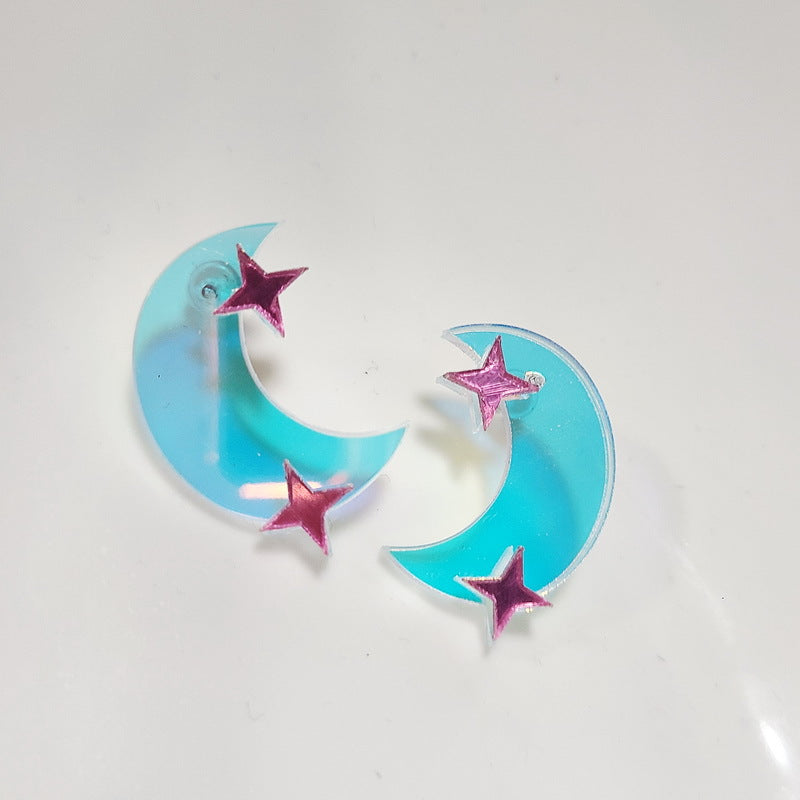 Acrylic Super Flash Laser Moon Star Earrings MIC-XueP071