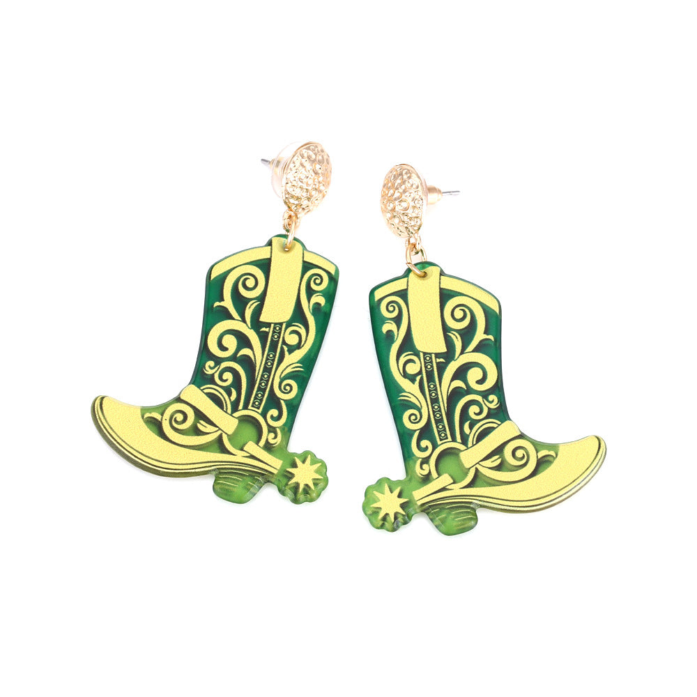 Western Cowboy Boots Acrylic Earrings