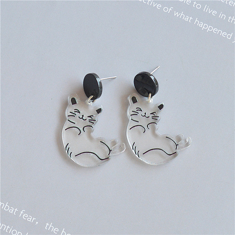 Alloy pretty girl black and white cat earrings MIC-XieN047