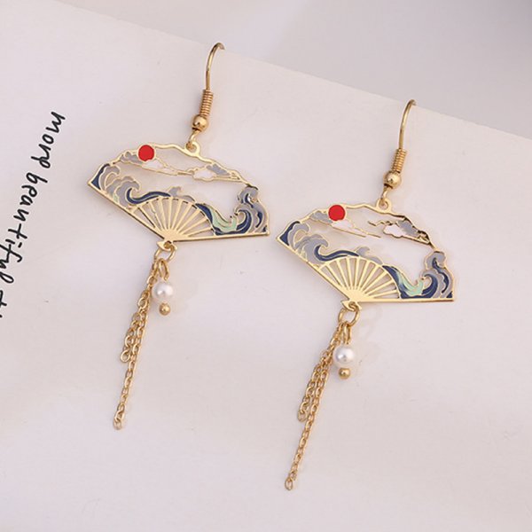 Alloy fan hollowed out diamond studded earrings MIC-YingH001