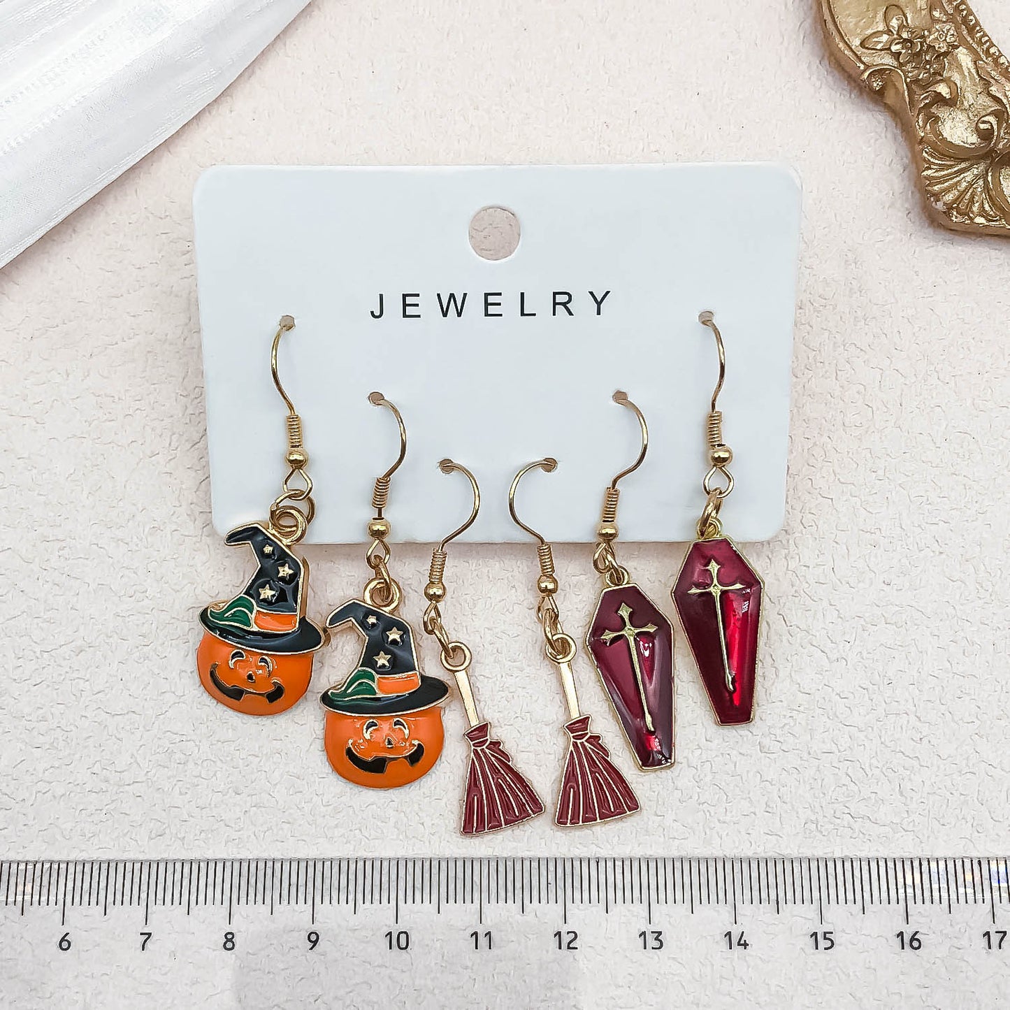 Alloy Halloween broom pumpkin earrings (Minimo de compra 5) MIC-OuL002