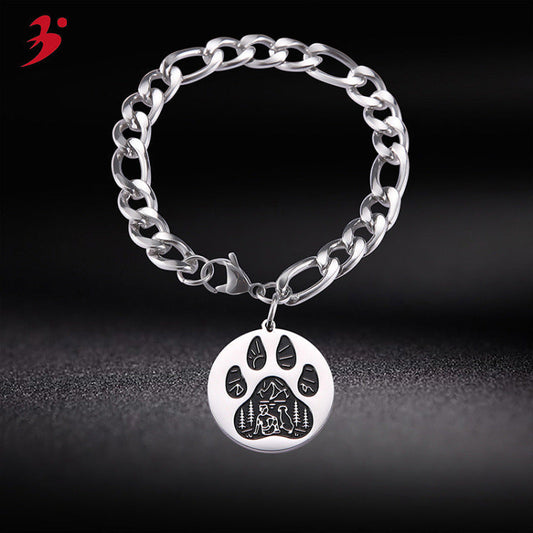 Bracelet Stainless Steel Cute Dog Paw Print QiJu013