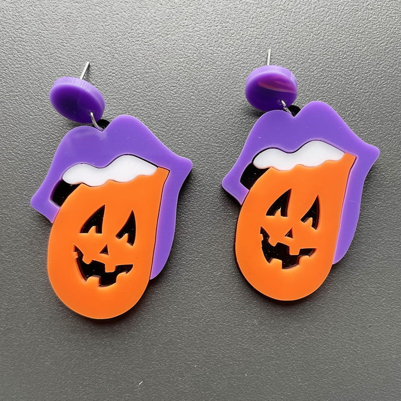 Earrings Acrylic Halloween Black Cat xuep044