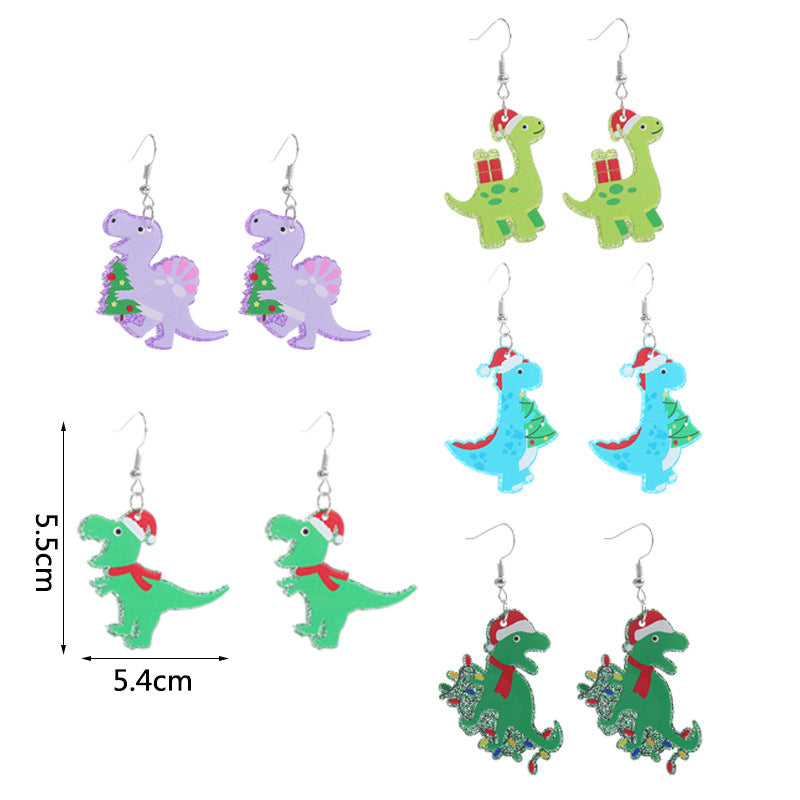 Acrylic Dinosaur Christmas Hat Earrings (Minimo de Compra 2) MIC-ChouT033