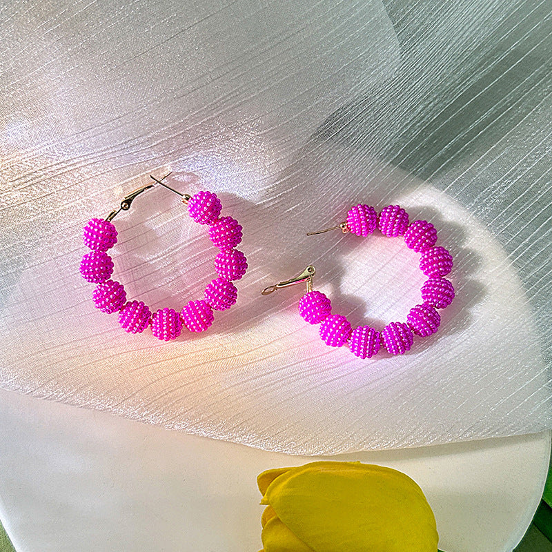 Alloy candy colored beaded circular earrings MIC-MDD130