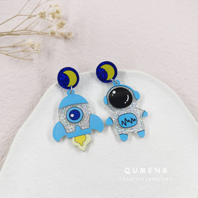 Acrylic cartoon astronaut rocket earrings (Minimo de Compra 2) MIC-QingM011