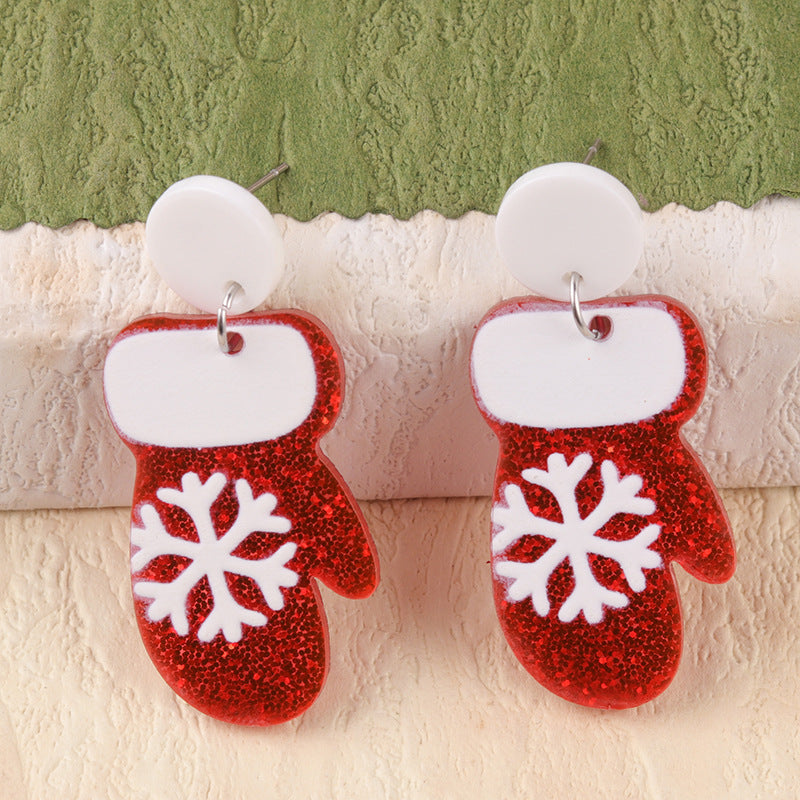 Acrylic Christmas Snow Gloves Earrings MIC-DuA097