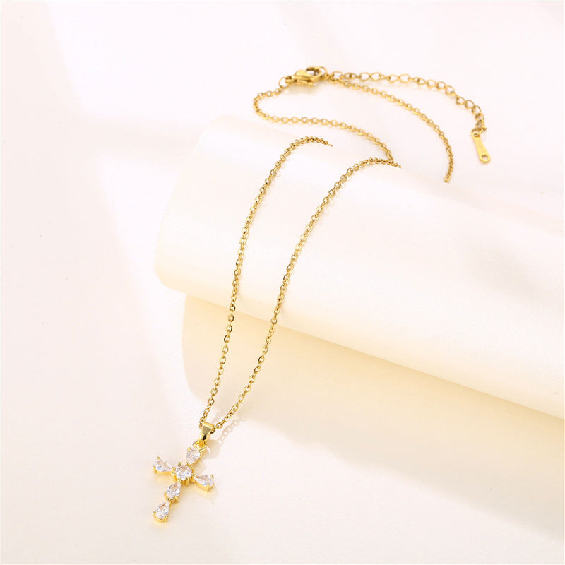 Stainless steel diamond studded cross necklace MYA-QingR016