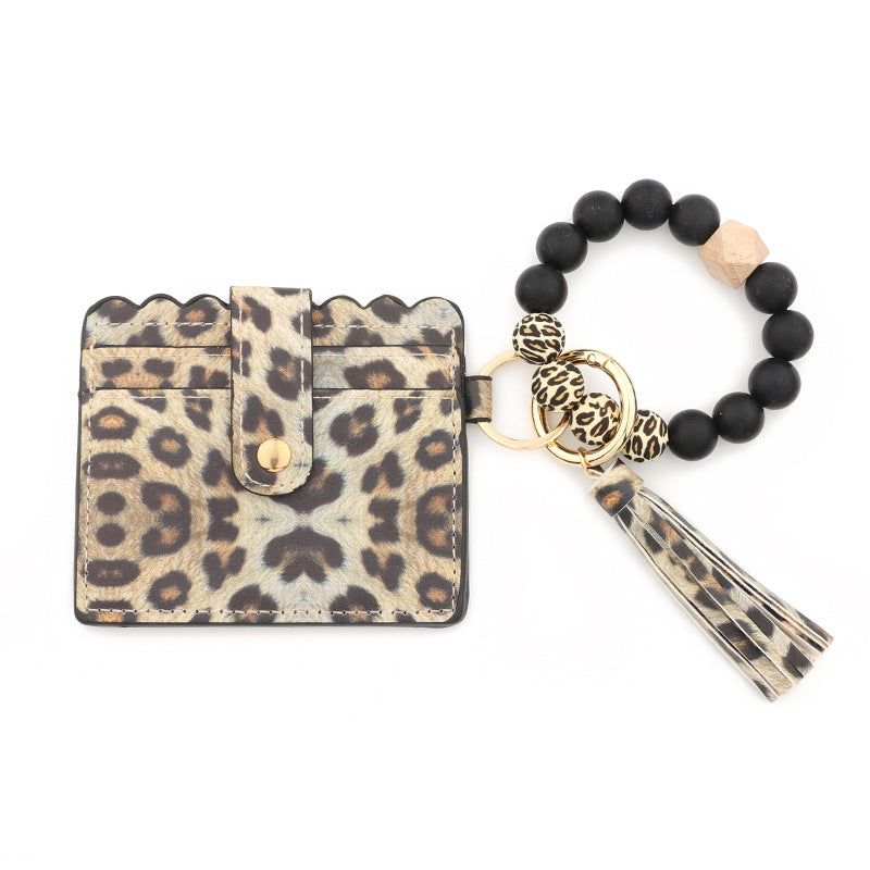 Keychains PU Silicone Bead Tassel Ladies Wallet Bracelet Card Holder MIC-NuoYi019