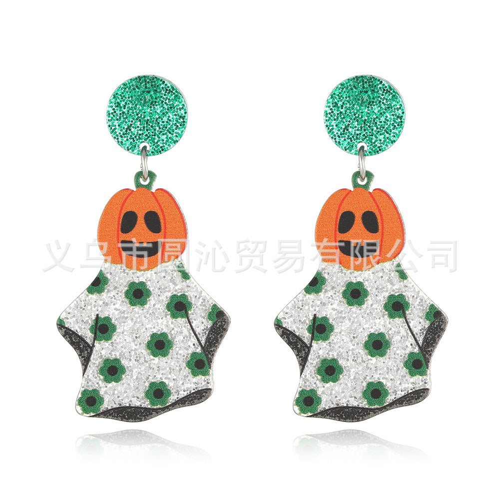 Acrylic funny cartoon pumpkin ghost earrings (Minimo de Compra 3) MIC-YuanQ002