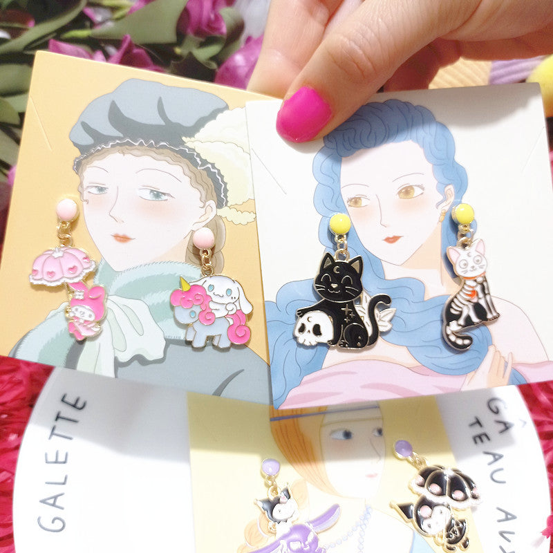 S925 Silver Post Cartoon Cat Earrings MYA-XingJ025