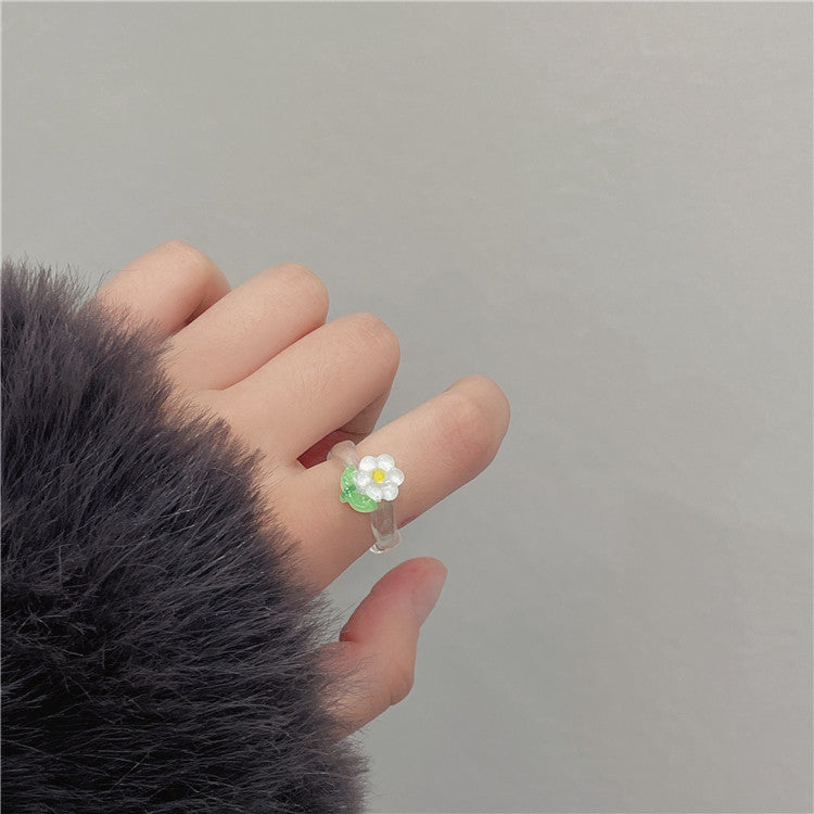 Resin Illusion AB Flower Peach Heart Ring MIC-WWHM029