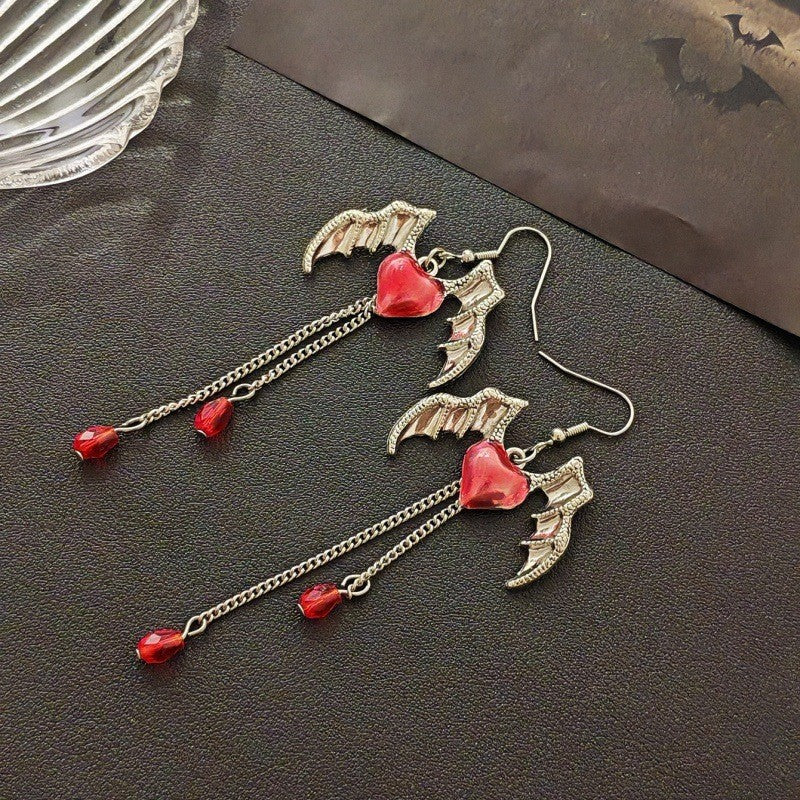 Alloy Skeleton Hand Red Rose Earrings MIC-JunJ010