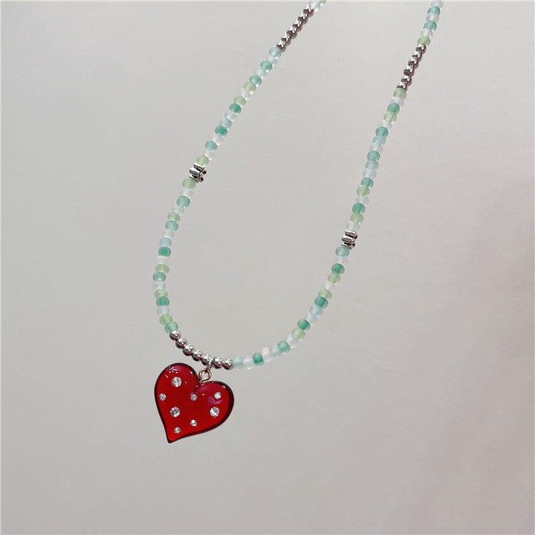 Red Heart Beaded Necklace MIC-WWHM001