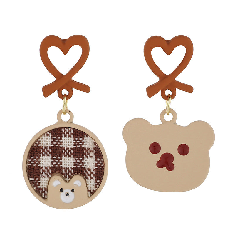 Alloy Asymmetric Love Bear Earstuds MIC-YuA005