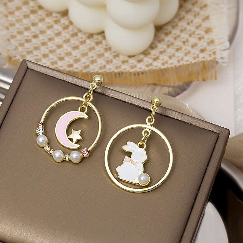 Alloy asymmetric cute rabbit earrings MIC-MDD003