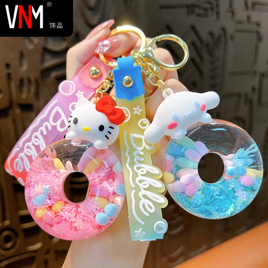 PVC liquid quicksand swimming ring keychain MIC-YanG017