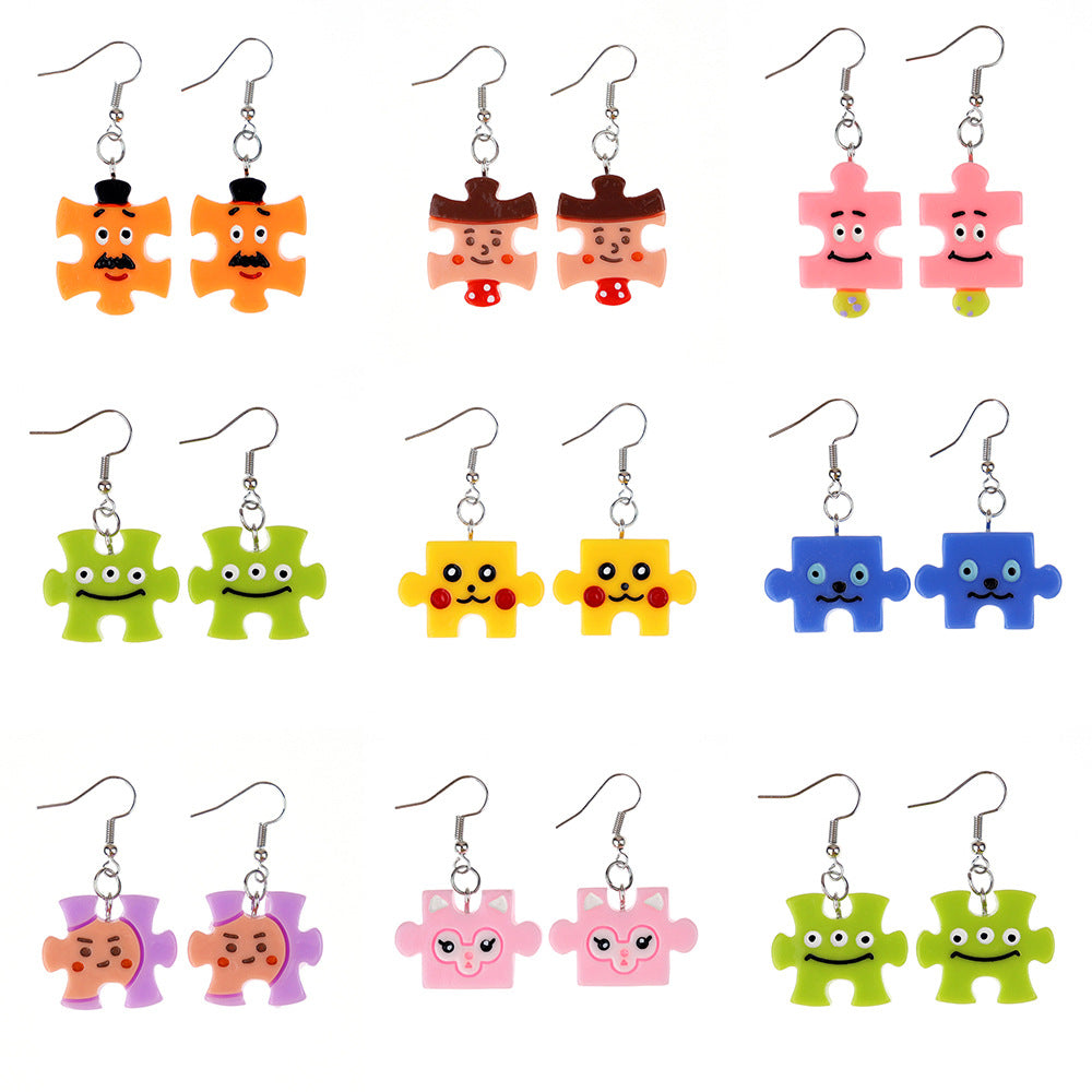 Earrings Resin Fun Cute Colorful Cartoon Building Blocks Puzzle (M) MIC-niqing016