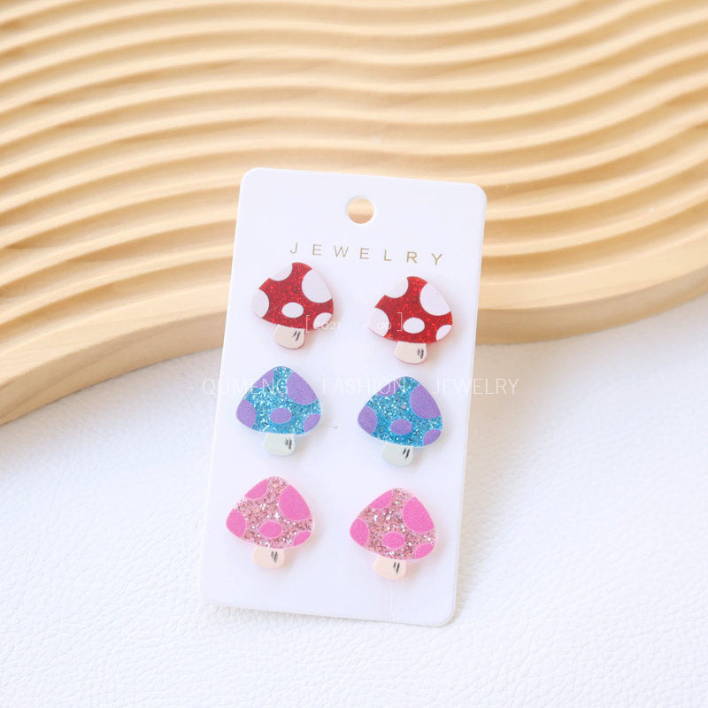 Alloy acrylic mushroom three piece set earrings MIC-OuG123