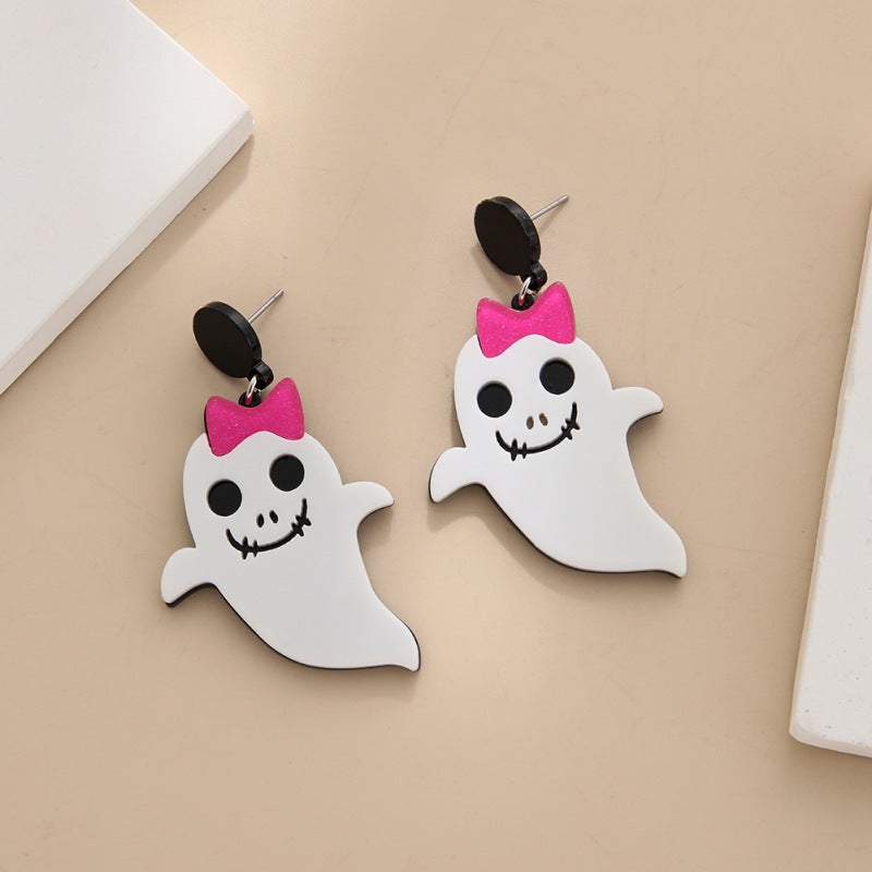 Acrylic Funny Pumpkin Ghost Earrings (Minimo de Compra 3) MYA-YuanQ005