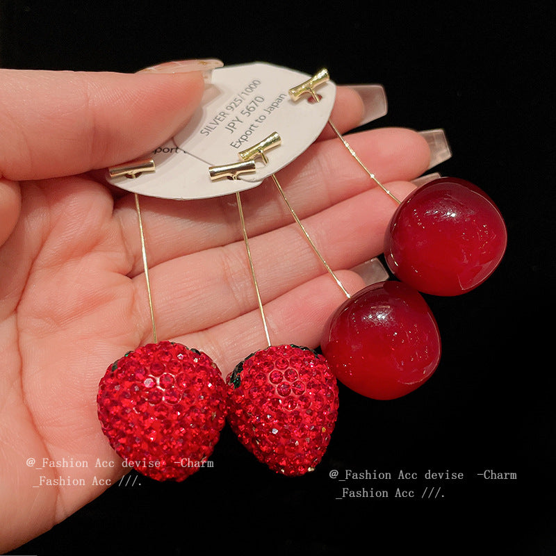 Alloy Diamond Strawberry Cherry Earrings MIC-HuiH010